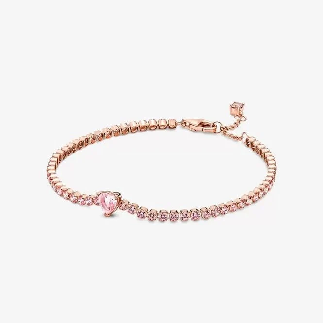 Rose Sparkling Heart Tennis Bracelet, 16cm