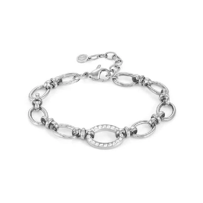 Affinity Silver Steel & CZ Link Bracelet