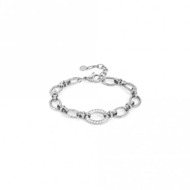 Affinity Silver Steel & CZ Link Bracelet