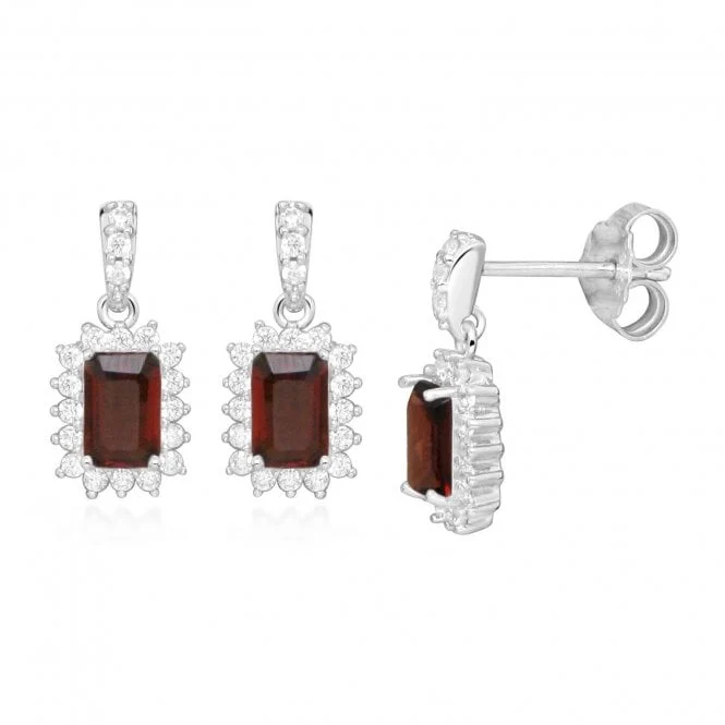 Hope Square Red Garnet Drop Earrings