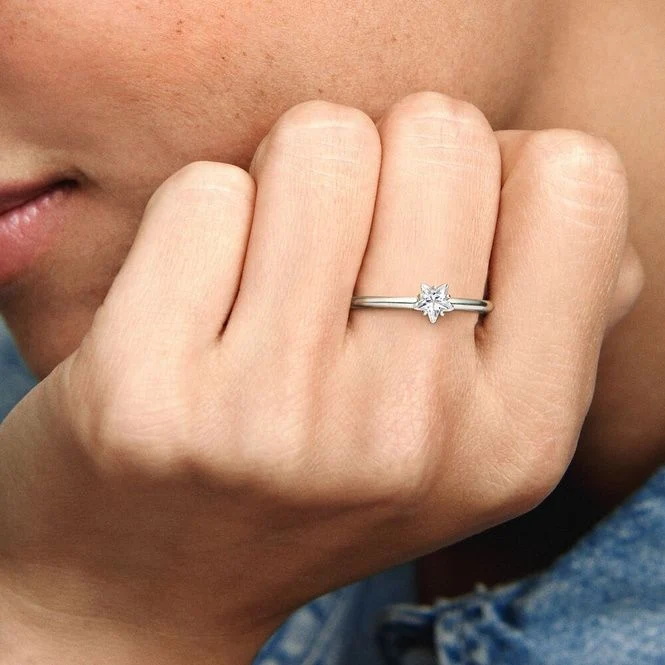 Celestial Sparkling Star Solitaire Ring, Size 56