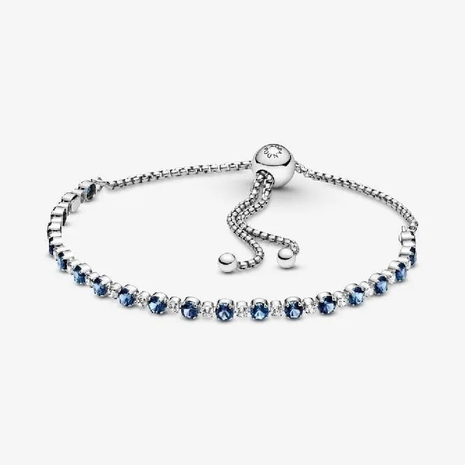 Blue and Clear Sparkling Slider Tennis Bracelet, 23cm