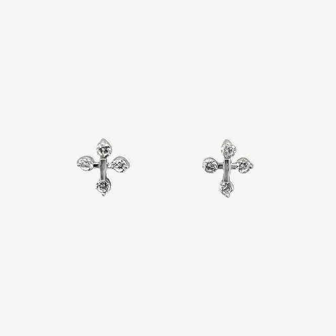 Silver & CZ Tip Cross Stud Earrings