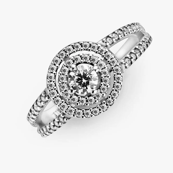 Sparkling Double Halo Ring, Size 60