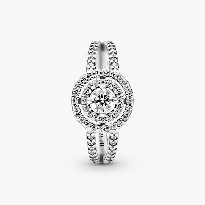 Sparkling Double Halo Ring, Size 60