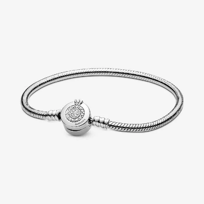 Moments Sparkling Crown O Snake Chain Bracelet, 23cm