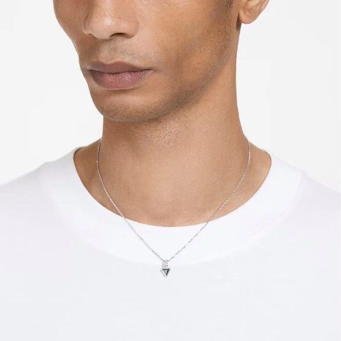 Chroma Pendant Necklace with Triangle-Cut Grey Crystal in Rhodium Silver