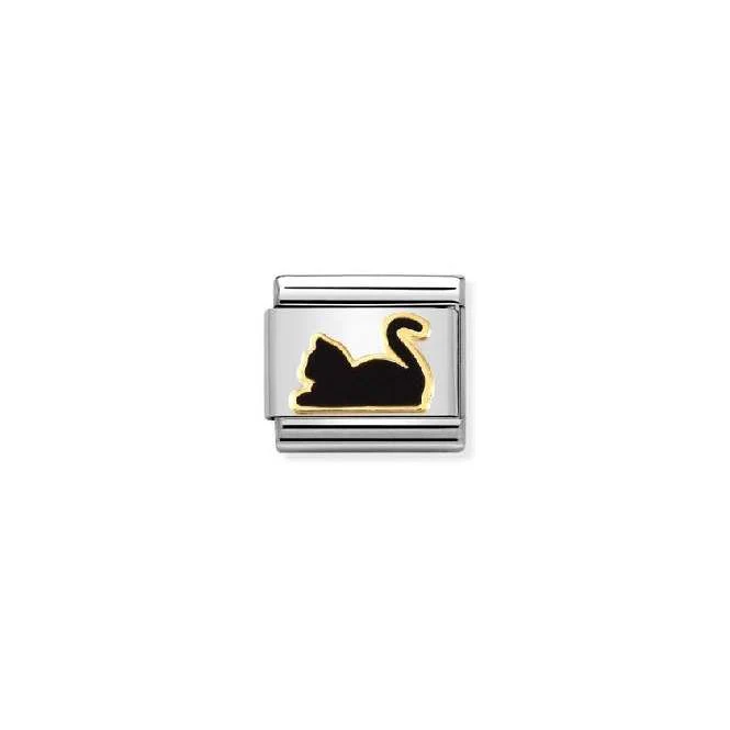 Classic Gold and Enamel Black Cat Lying Down Animals Charms