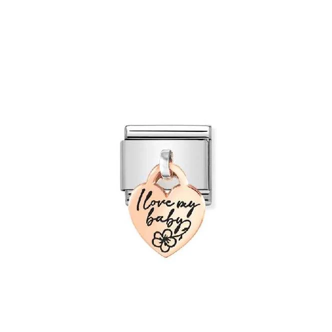 Classic Rose Gold Engraved Heart I Love My Baby Dangly Friends & Family Charms