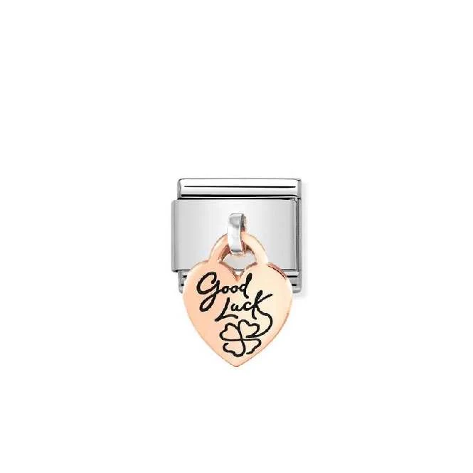 Classic Rose Gold Engraved Heart Good Luck Dangly Friends & Family Charms