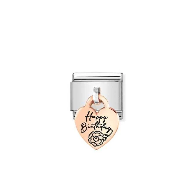 Classic Rose Gold Engraved Heart Happy Birthday Dangly Friends & Family Charms