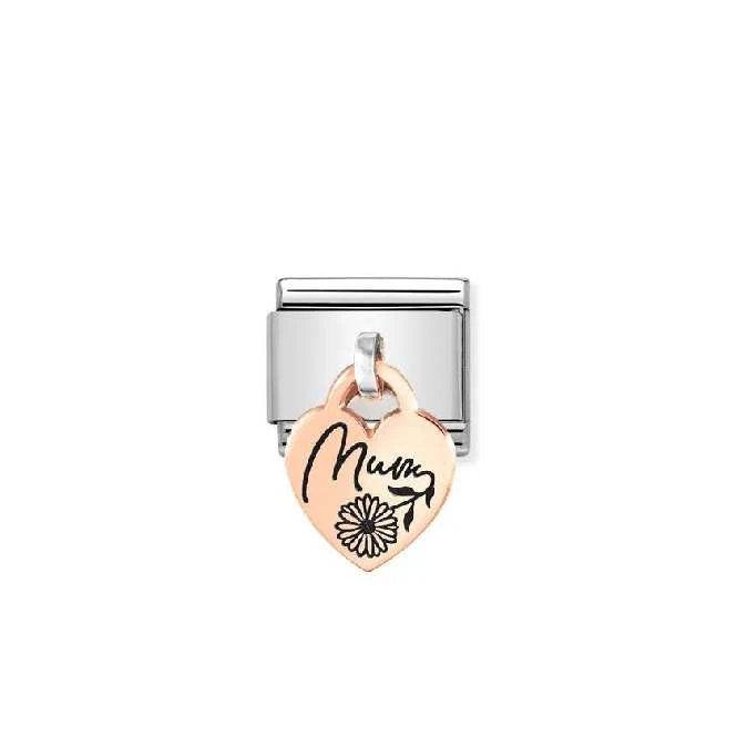 Classic Rose Gold Engraved Heart Mum Dangly Friends & Family Charms