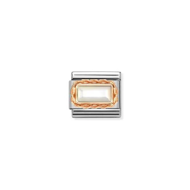 Classic Rose Gold White Mother Of Pearl Rich Baguette Sparkly & Stones Charms