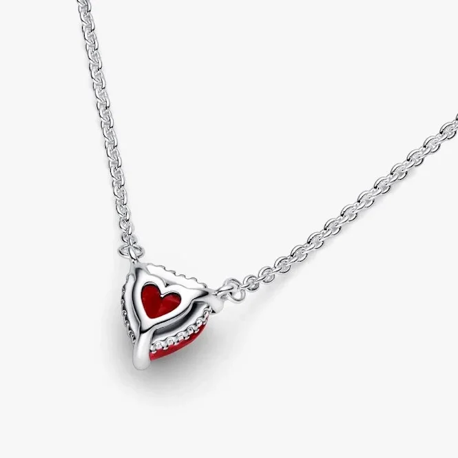 Sparkling Heart Halo Pendant Collier Necklace, 45cm