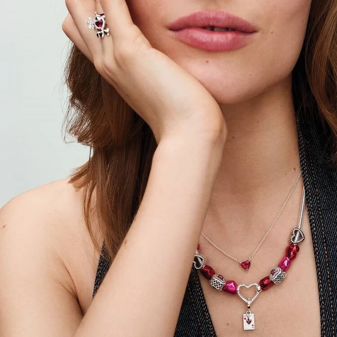Sparkling Heart Halo Pendant Collier Necklace, 45cm