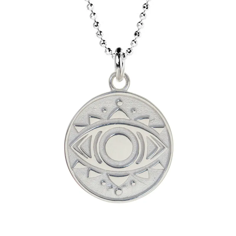 Evil Eye Disc Necklace in Sterling Silver
