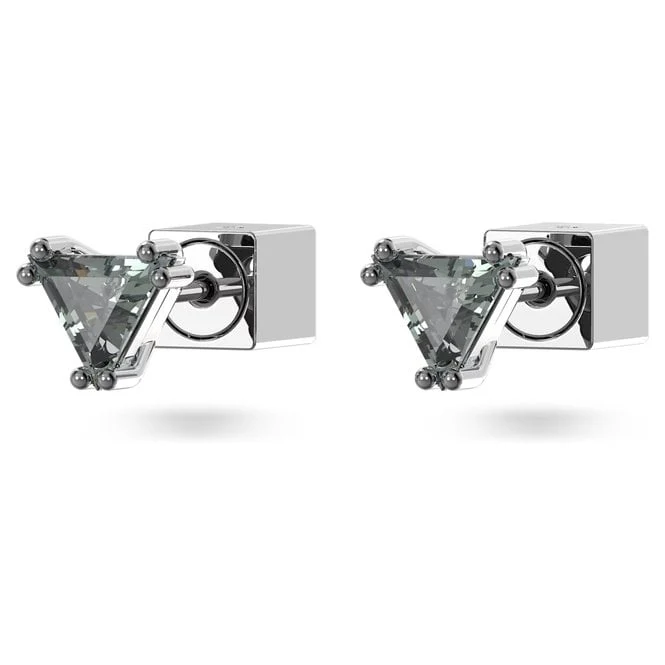 Chroma Stud Earrings with Triangle-Cut Grey Crystal in Ruthenium