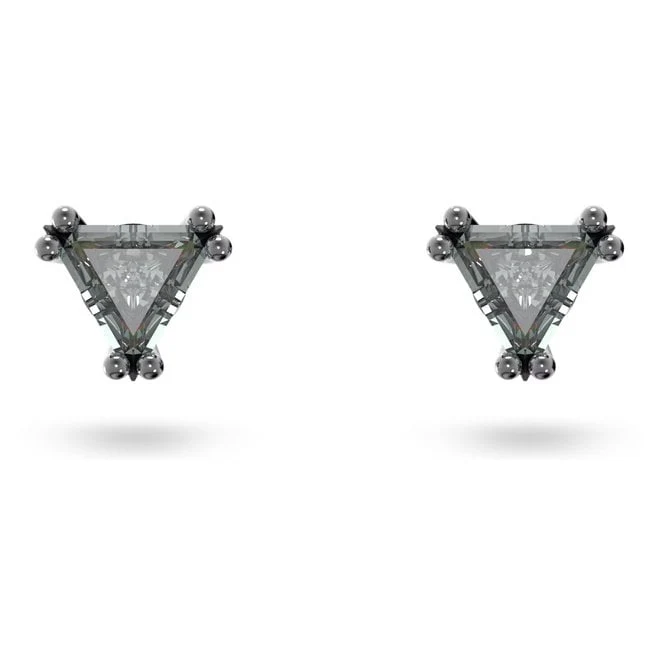 Chroma Stud Earrings with Triangle-Cut Grey Crystal in Ruthenium