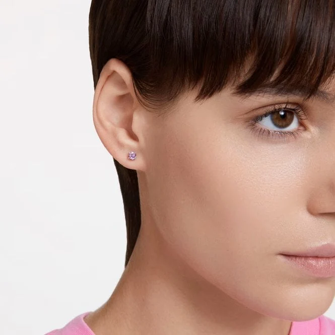 Chroma Stud Earrings with Round-Cut Purple Crystal in Rhodium Silver