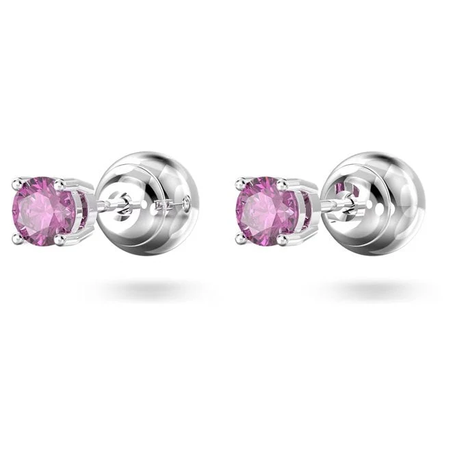 Chroma Stud Earrings with Round-Cut Purple Crystal in Rhodium Silver