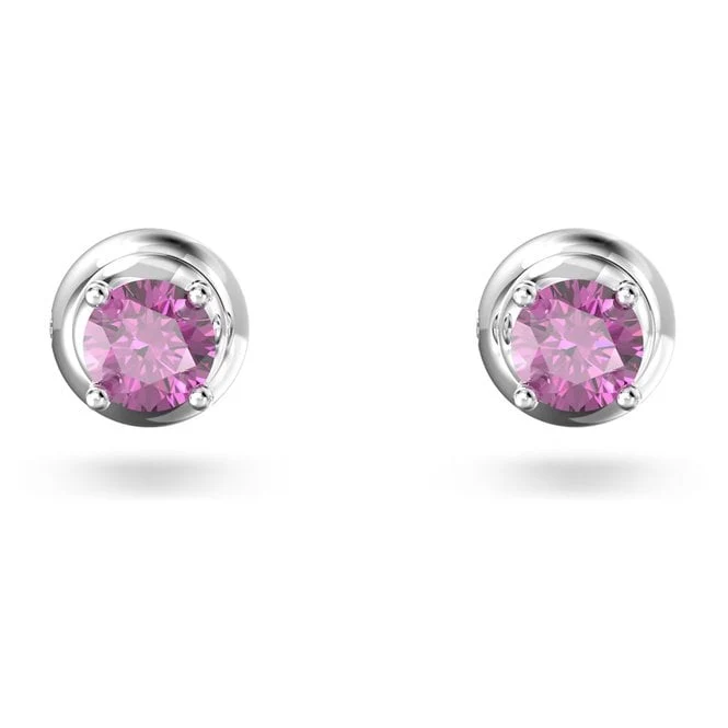 Chroma Stud Earrings with Round-Cut Purple Crystal in Rhodium Silver