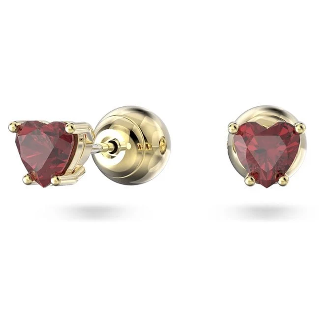 Chroma Stud Earrings with Heart-Cut Red Crystal in Gold