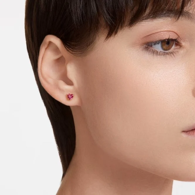 Chroma Stud Earrings with Heart-Cut Red Crystal in Gold