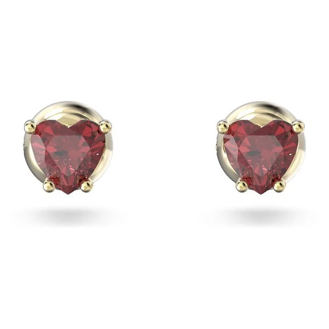 Chroma Stud Earrings with Heart-Cut Red Crystal in Gold