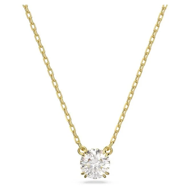 Stilla Pendant Necklace with Round-Cut White Crystal in Gold