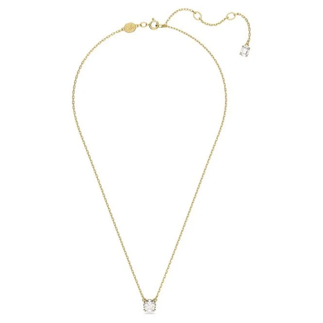 Stilla Pendant Necklace with Round-Cut White Crystal in Gold