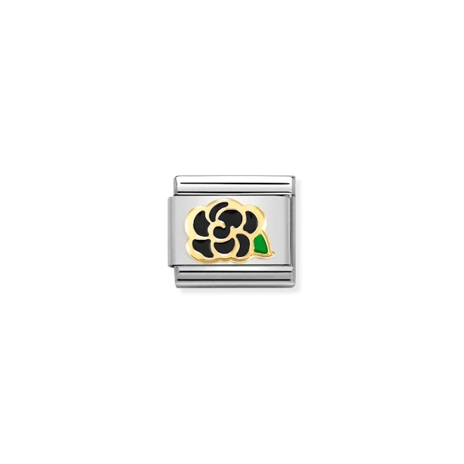 Classic Gold and Enamel Black Camellia Flowers & Nature Charms