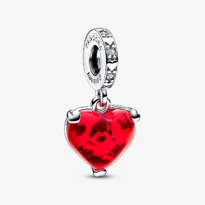 Disney Mickey & Minnie Mouse Kiss Red Murano Glass Dangle Charms