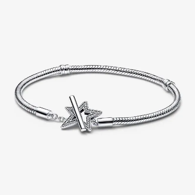 Moments Asymmetric Star T-Bar Snake Chain Bracelet, 21cm