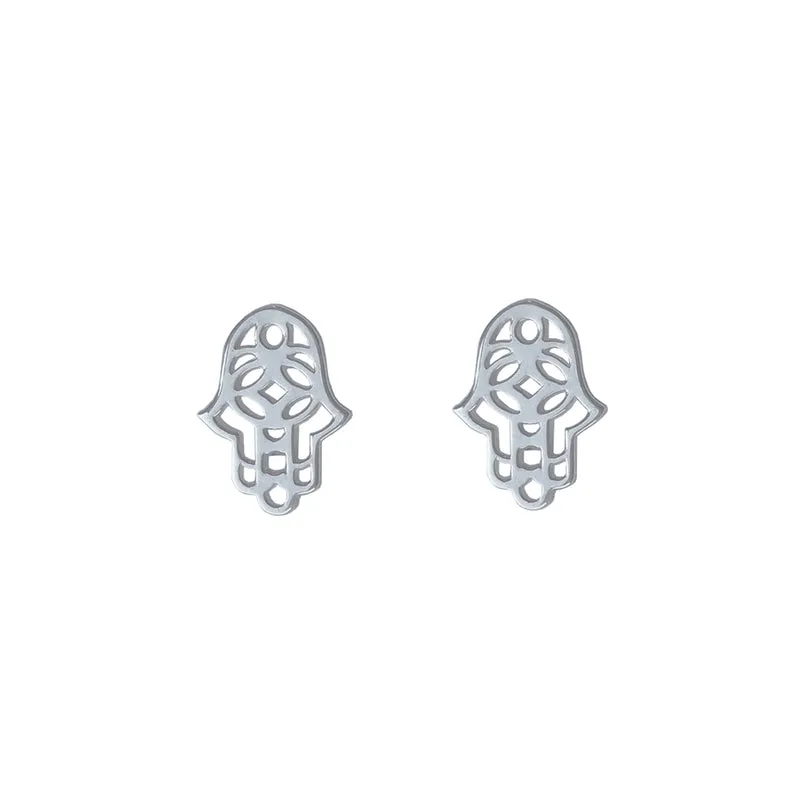 Hamsa Hand Earrings in Sterling Silver