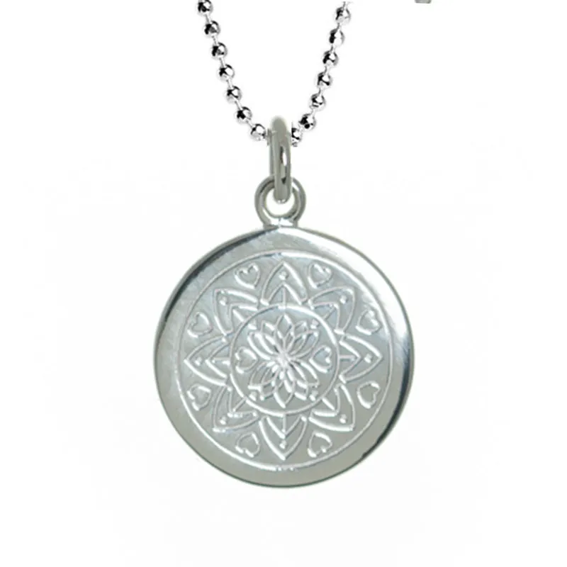 Love Mandala Disc Necklace in Sterling Silver