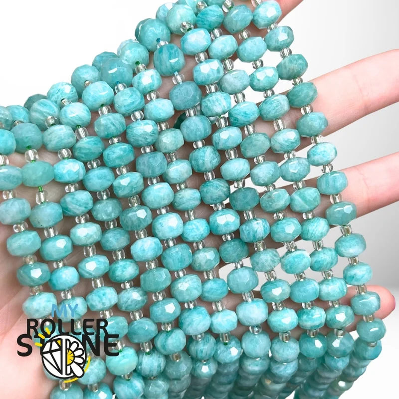 3A Blaue Amazonit-Facettenperle mit gewölbter Rondell