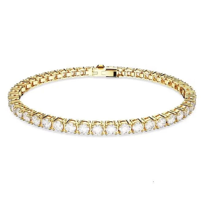 Matrix Tennis Bracelet with Small Round-Cut White Crystal in Gold