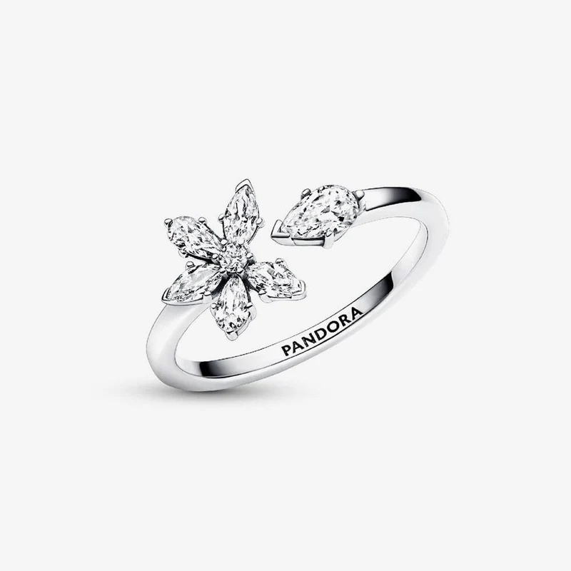 Sparkling Herbarium Cluster Open Ring, Size 52