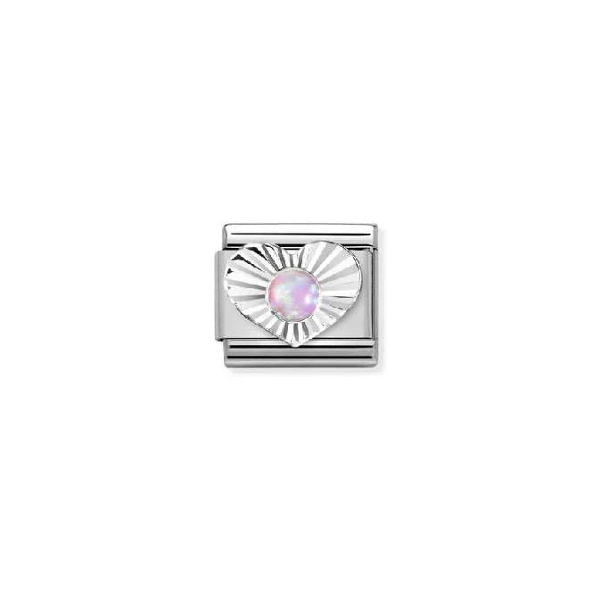 Classic Silver Pink Opal Diamond Heart Sparkly & Stones Charms