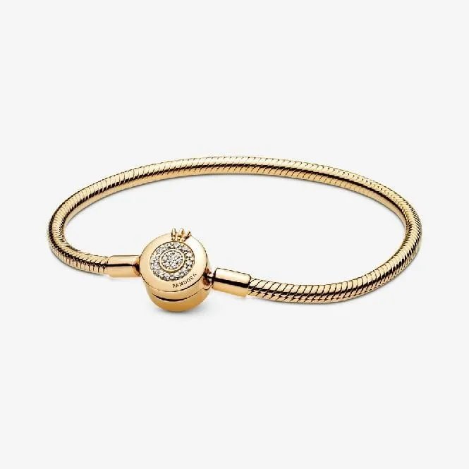 Moments Gold Sparkling Crown O Snake Chain Bracelet, 18cm