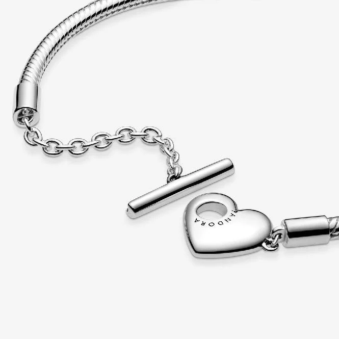 Moments Heart T-Bar Snake Chain Bracelet, 16cm