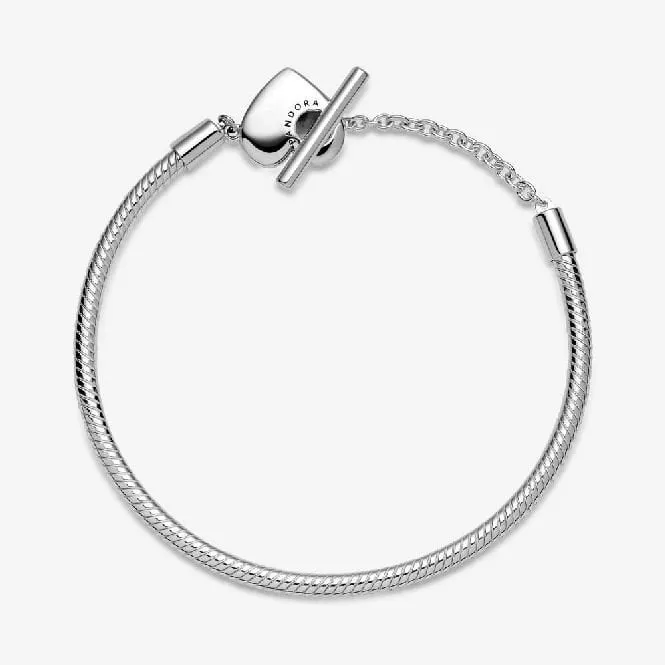 Moments Heart T-Bar Snake Chain Bracelet, 16cm