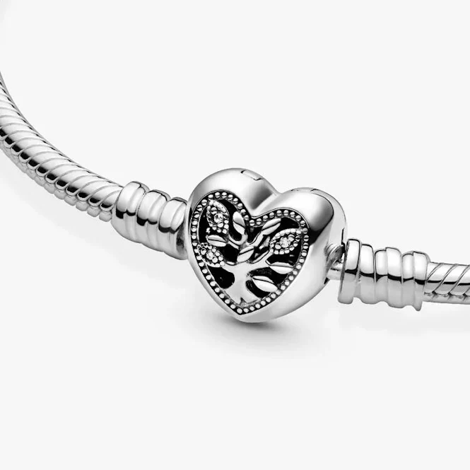 Moments Family Tree Heart Clasp Snake Chain Bracelet, 16cm