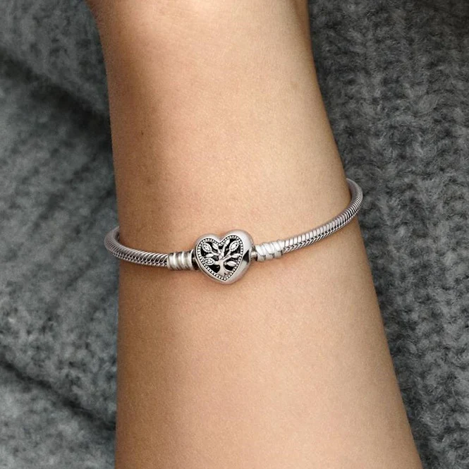 Moments Family Tree Heart Clasp Snake Chain Bracelet, 16cm