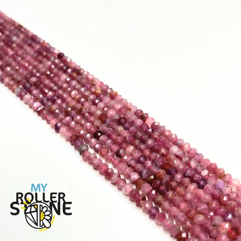 Rosa Turmalin facettierte Rondelle-Perle