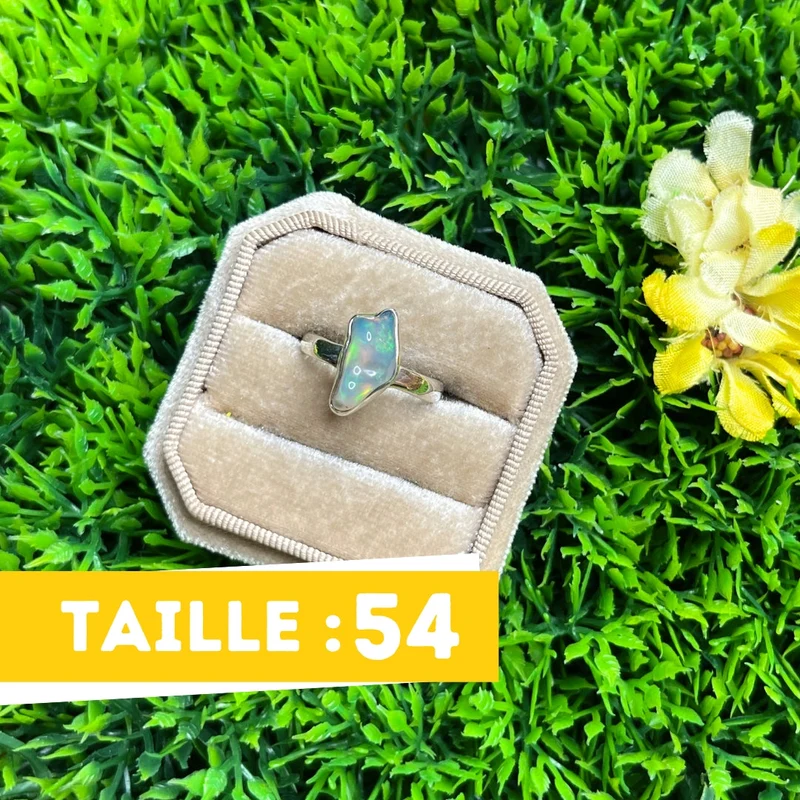 Roher äthiopischer Opal-Silberring Nr. 73