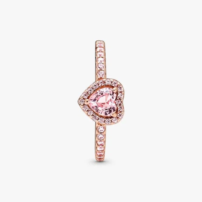 Rose Sparkling Elevated Pink Heart Ring, Size 50