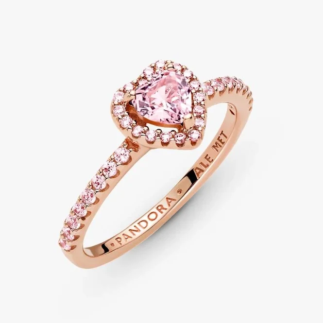 Rose Sparkling Elevated Pink Heart Ring, Size 50