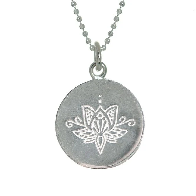 Lotus Flower Disc Necklace in Sterling Silver