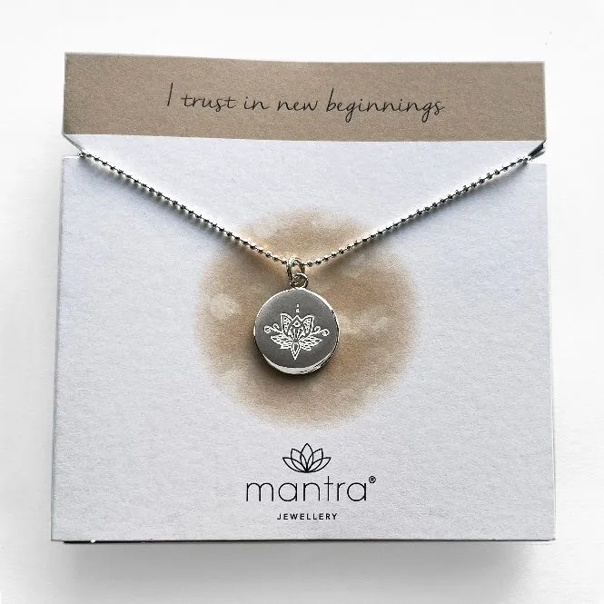 Lotus Flower Disc Necklace in Sterling Silver